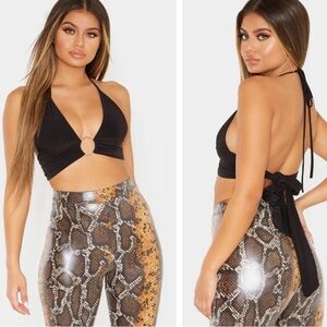 NWT pretty little thing black plunge ring detail bralette sz.2US women's